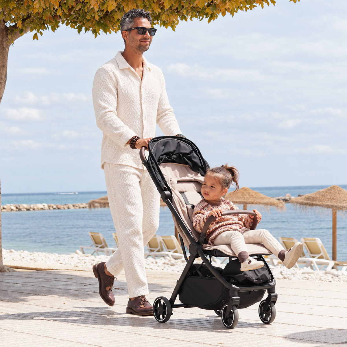 Poussette de voyage compacte DERYAN Buggy Nougat, légère et pliable, avec compartiment de rangement