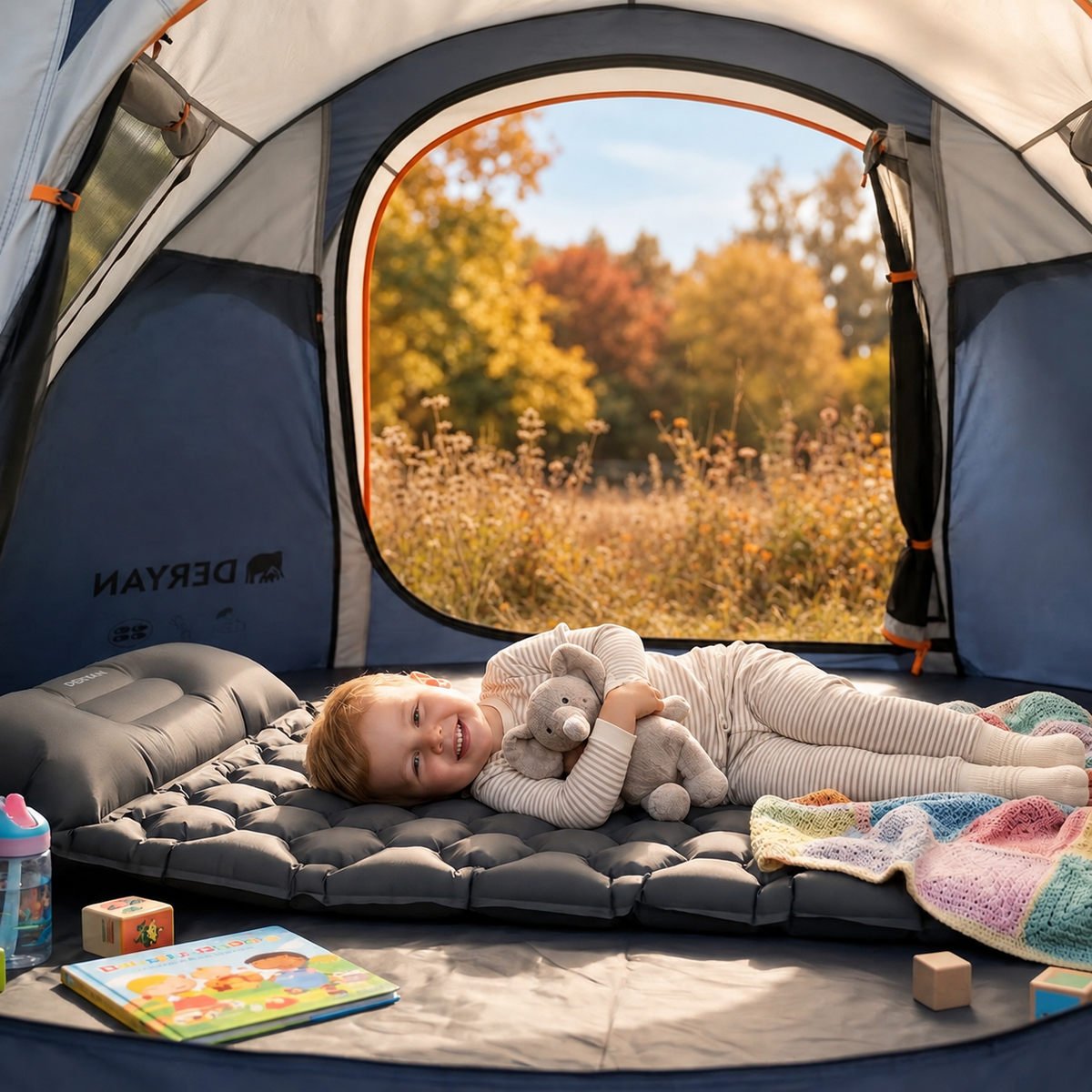 DERYAN – Luftmatratze für Camping – inklusive Tasche – grau