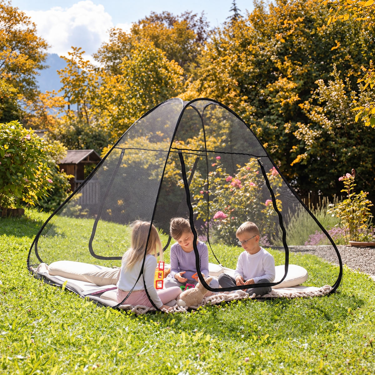 2-person mosquito net tent, 200x180 cm, with fine-mesh netting; compact for storage
