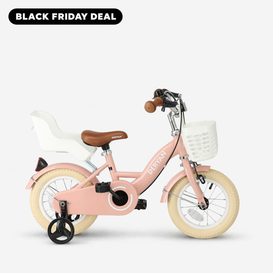 Zoey Mädchenfahrrad, Kinderfahrrad 12 Zoll mit Korb – Rosa