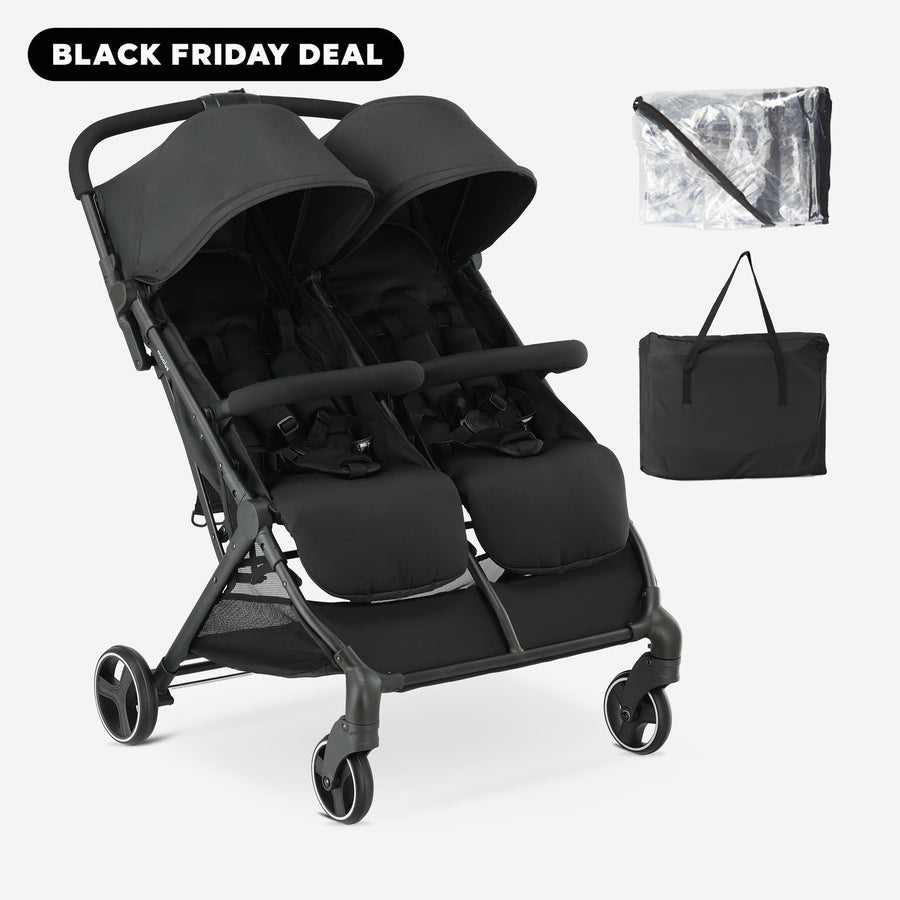 Mooiys Tess Twin Duo Kinderwagen – inklusive Regenschutz – inklusive Tragetasche – Schwarz