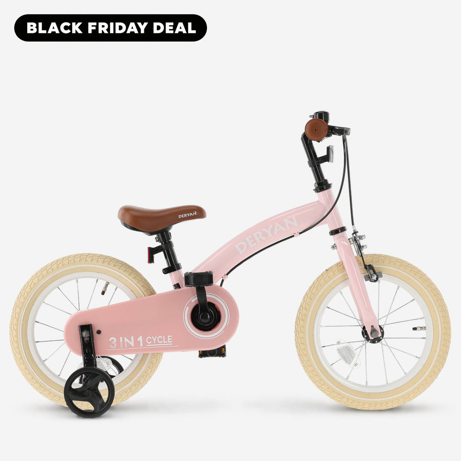 Luxe Kinderfiets 14 inch - 3 in 1 - loopfiets - Roze