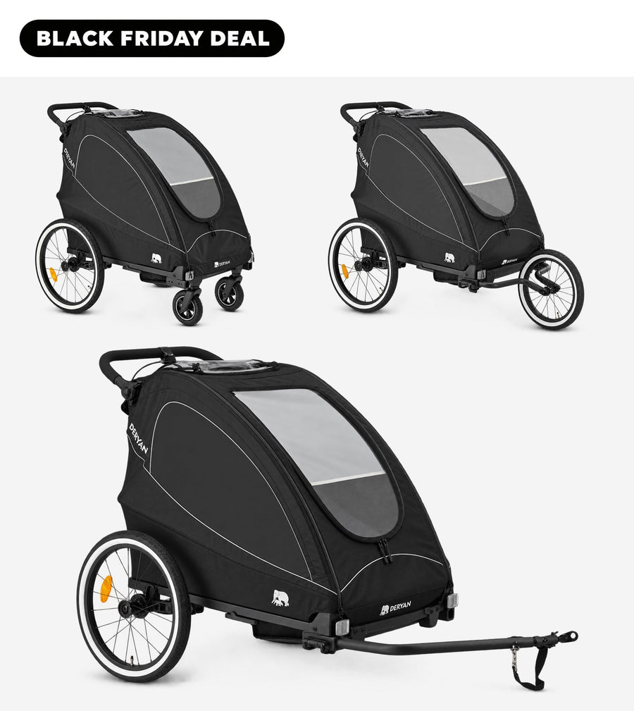 Luksus cykelvogn, 3-i-1 barnevogn og jogger – sort