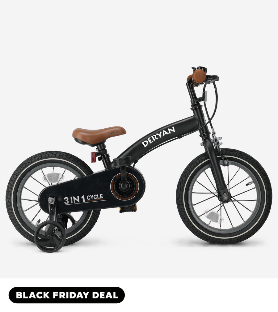 Luxus Kinderfahrrad 14 Zoll - 3 in 1 - Laufrad Schwarz