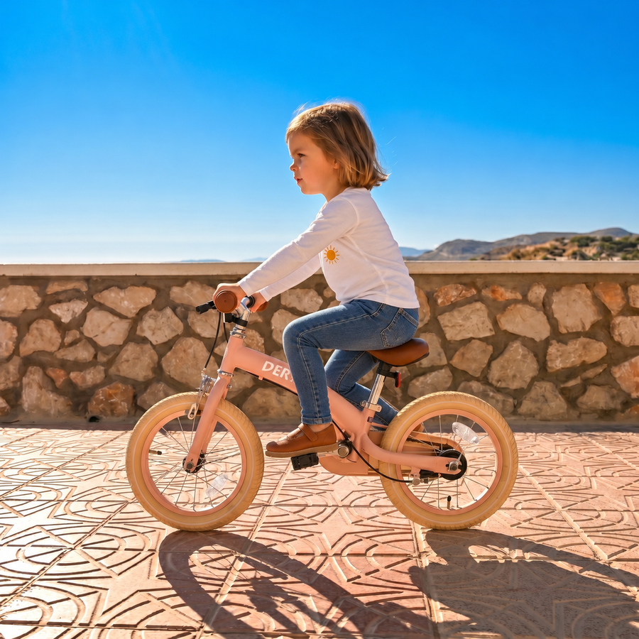 Luksus børnecykel 14 tommer - 3 i 1 - løbecykel - Pink