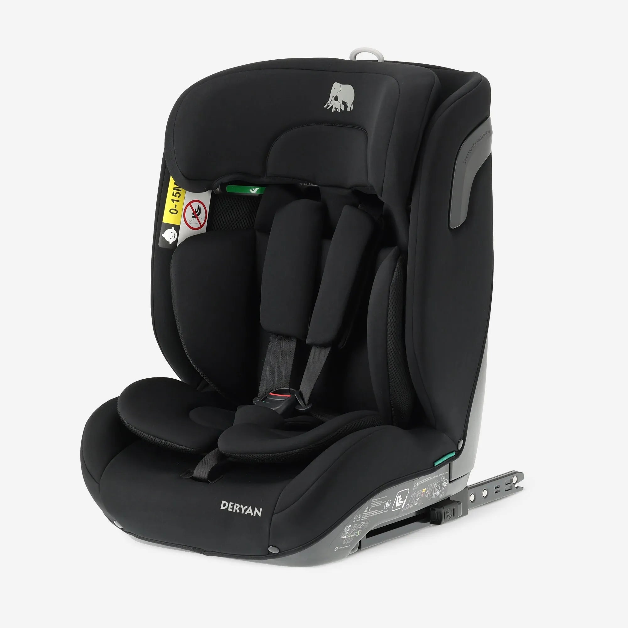 DERYAN Carter Luxe i-Size ISOFIX Autostoel Zwart – veilige, meegroeiende autostoel voor kinderen van 76–150 cm (15 maanden tot 12 jaar). Voorzien van ISOFIX en Top Tether, diepe zitting, verstelbare hoofdsteun en zachte bekleding. i-Size gecertificeerd (R129) voor ultieme bescherming en comfort.