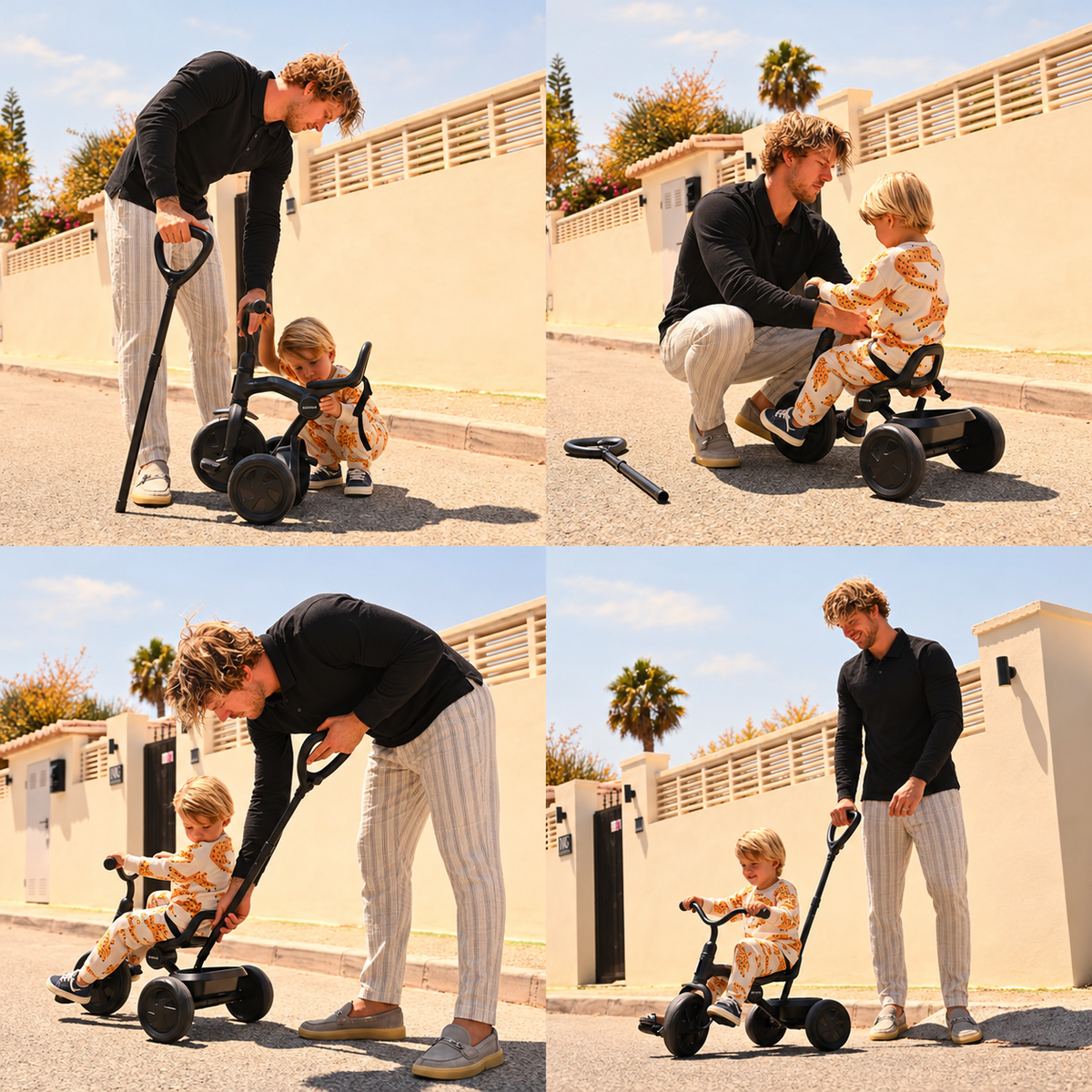 Drifter Tricycle, Black, with Push Bar, Foldable, 3-Wheel Design
