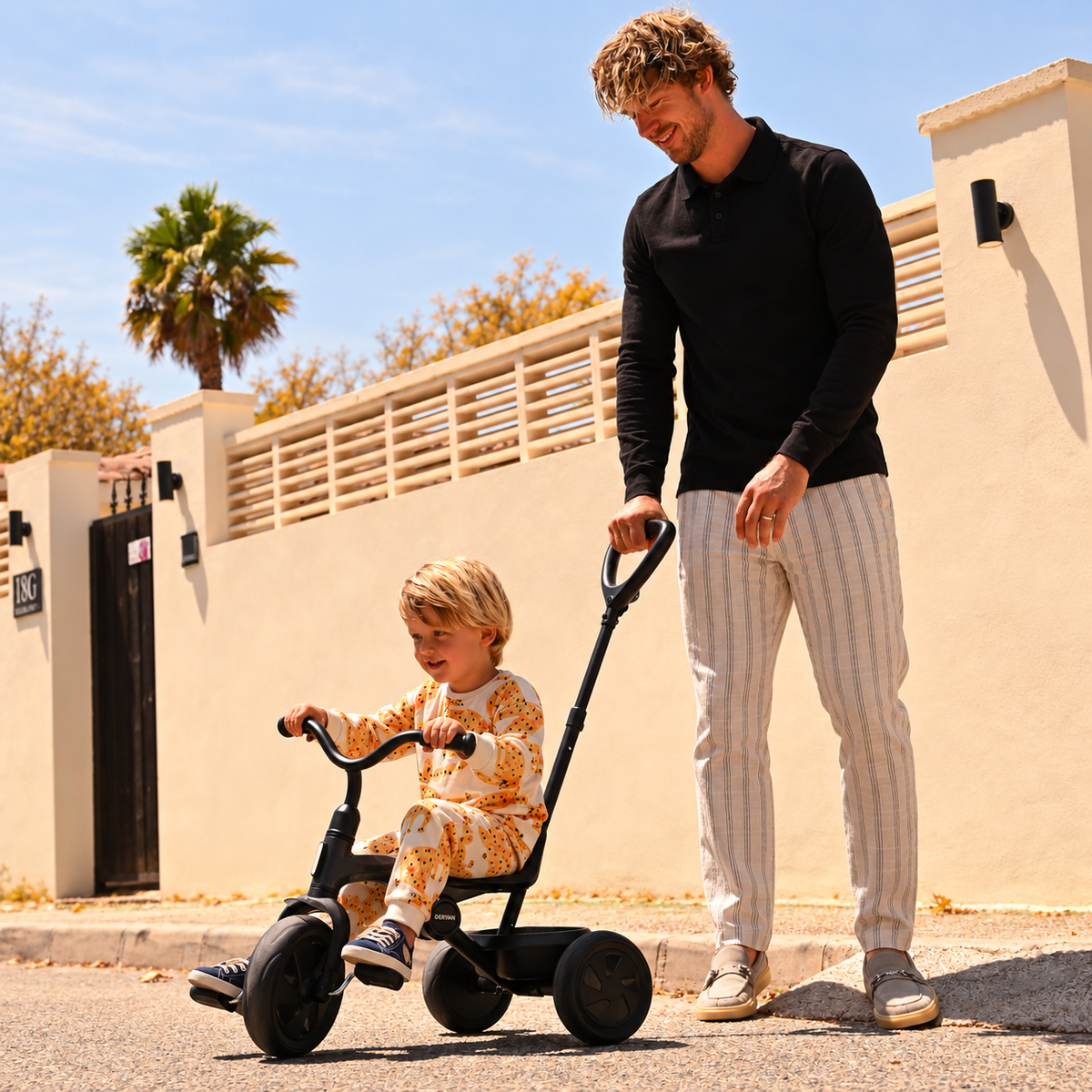 Drifter Tricycle, Black, with Push Bar, Foldable, 3-Wheel Design