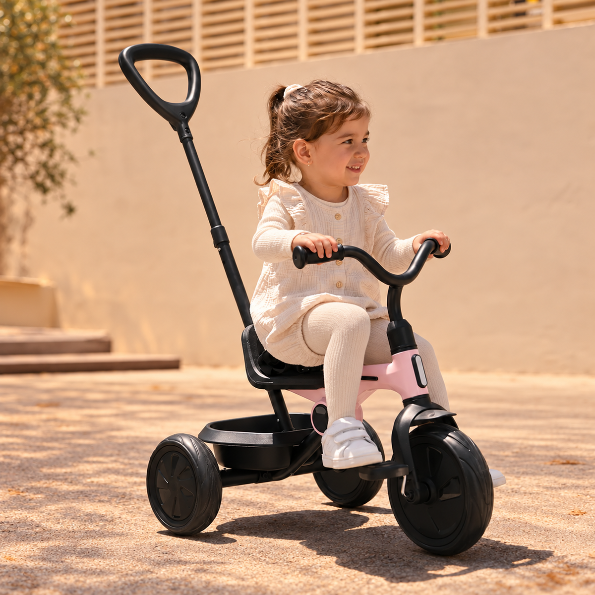 Drifter Tricycle, Pink, with Push Bar, Foldable and Lightweight
