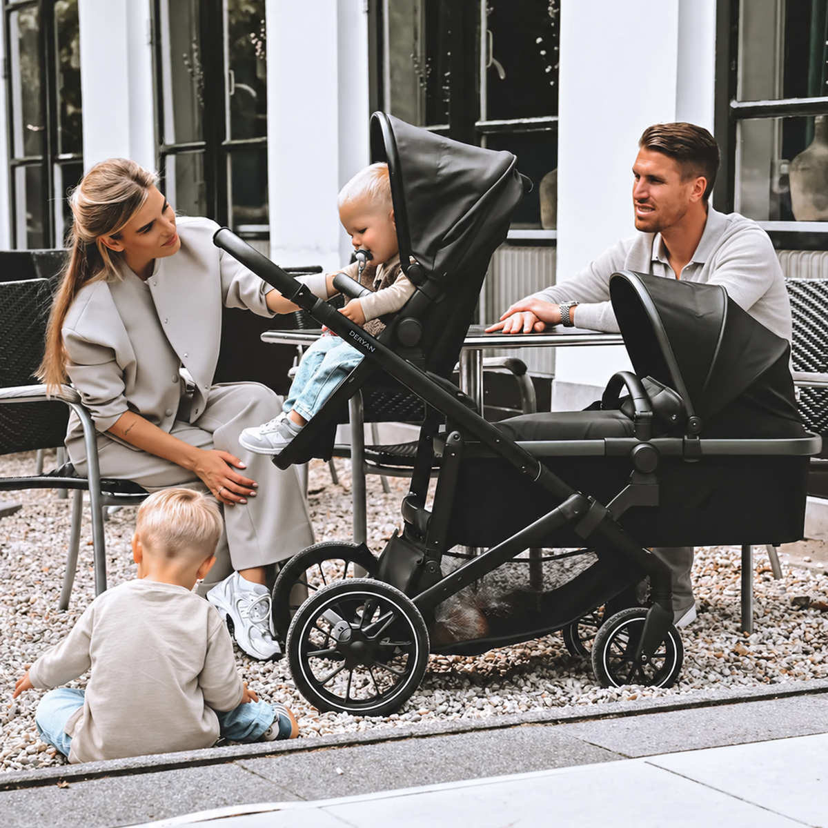 Evy Duo Black 2-in-1 Stroller with Adjustable Seats and SPF50+ Sun Canopy
