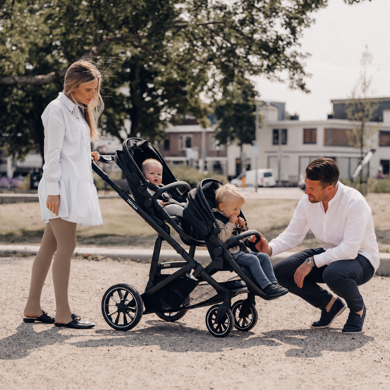 Evy² Duo barnvagn, svart, två sittplatser