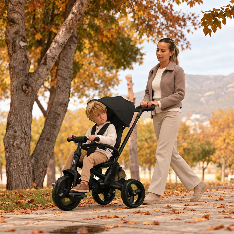 Explorer Luxe Tricycle with push bar - Foldable with basket black