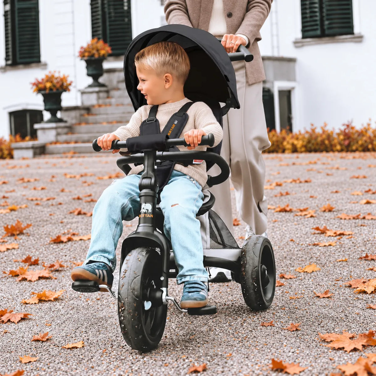 Explorer Luxe Tricycle with push bar - Foldable with basket black