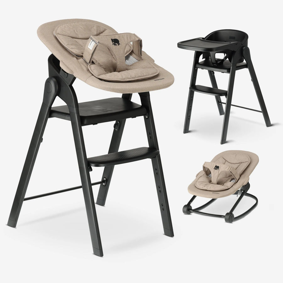 Chaise haute Deryan avec transat - Noir/Nougat