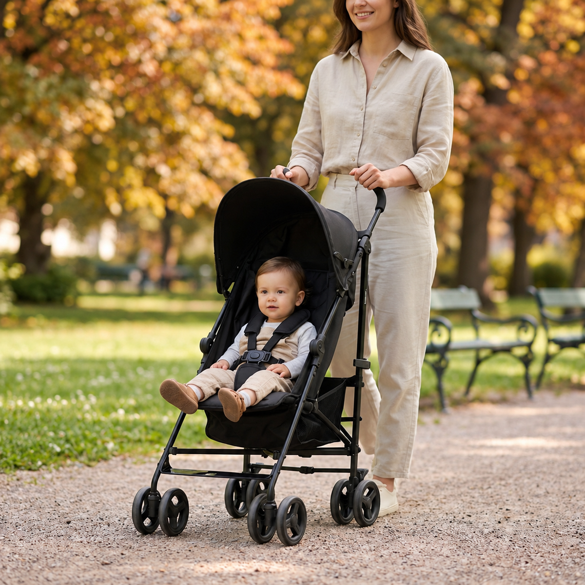 Mooiys Zeke Umbrella Stroller - 5-Point Harness - Suitable for Children up to 22 kg - Black