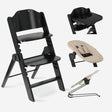Odin wooden grow-with-me chair Nougat with solid wood frame, adjustable seat, and removable tray, including bouncer