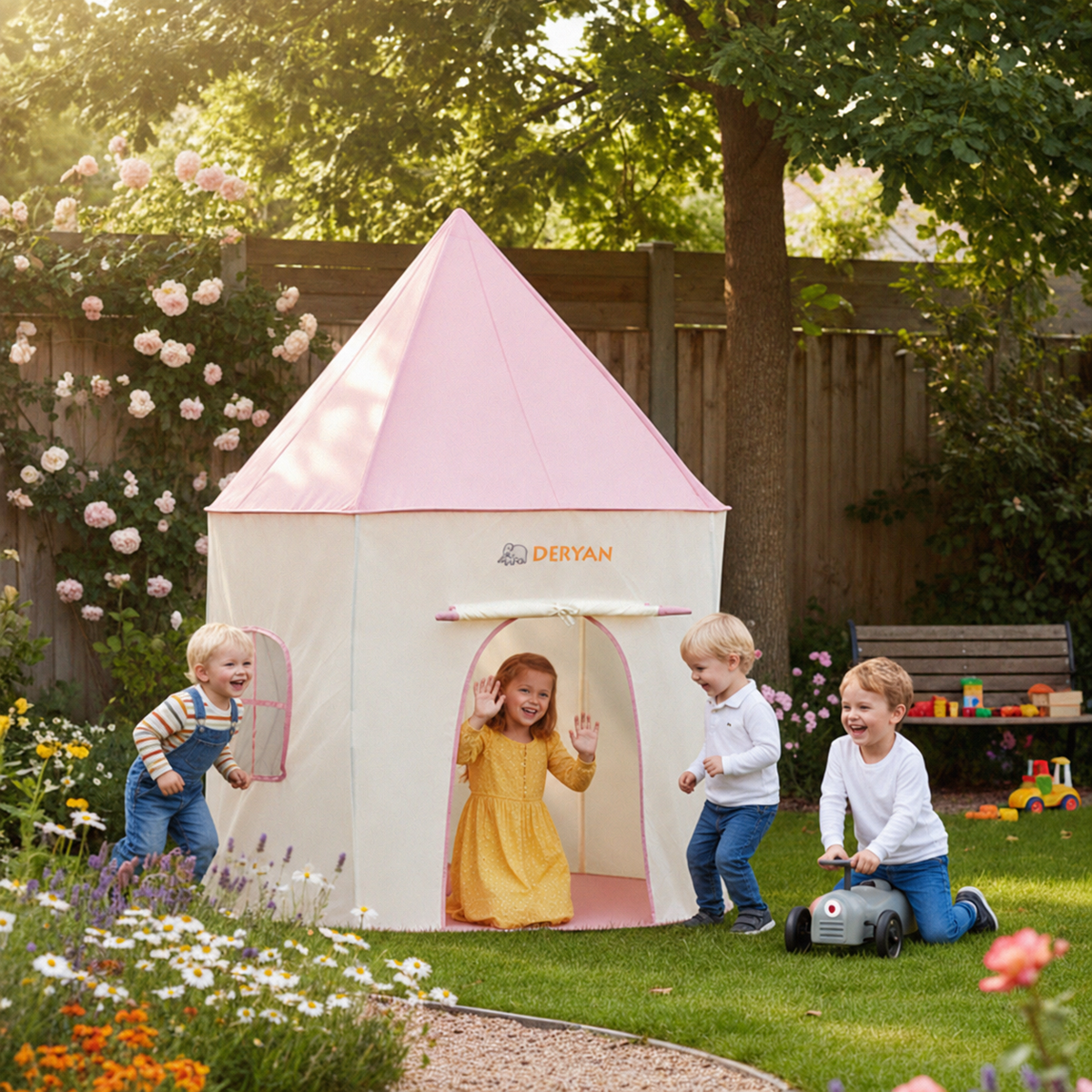 Pink Pop-Up Play Tent with Room for 3 Children—Quick to Set Up