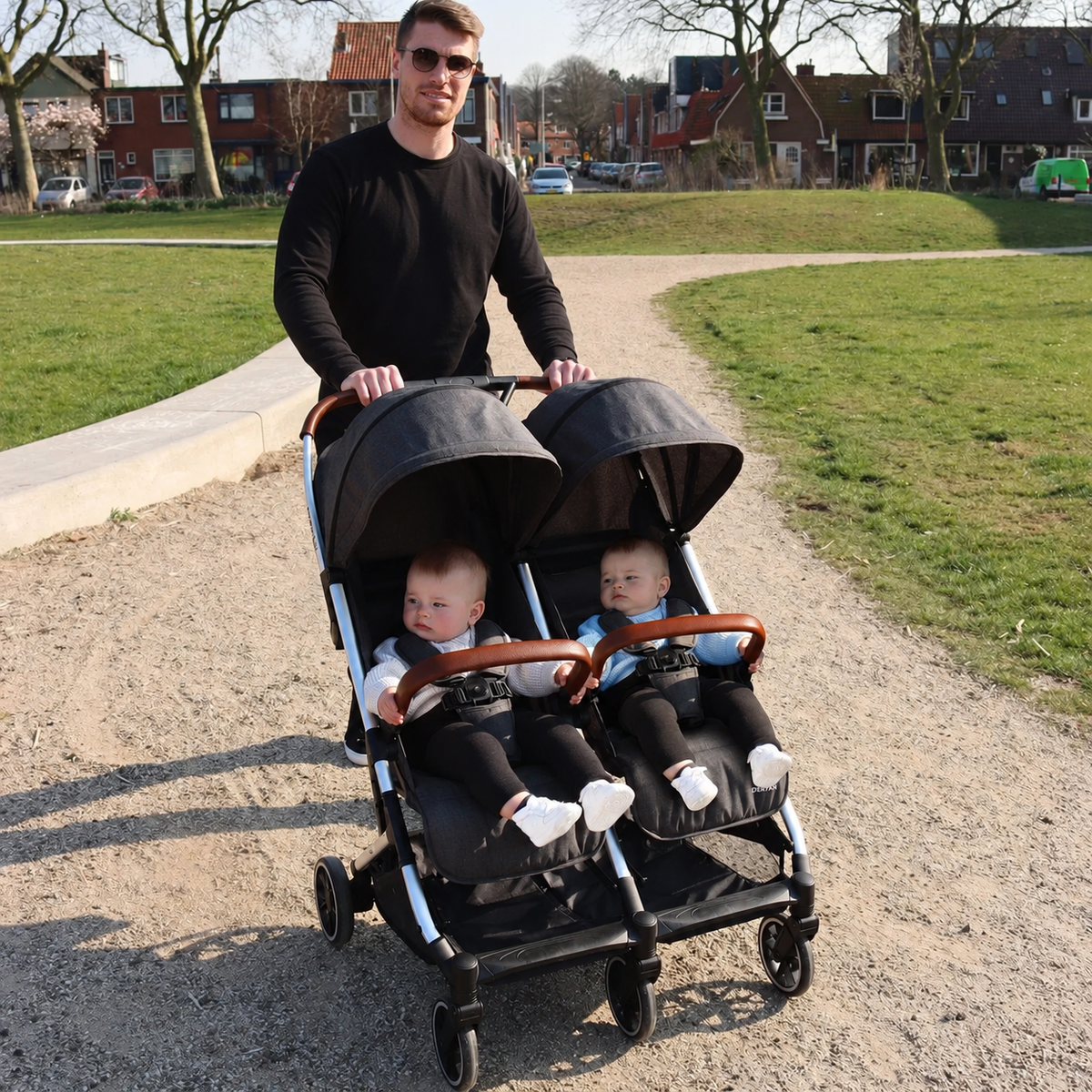Rolo DuoBuggy X2 Gray two-seater stroller with a compact design