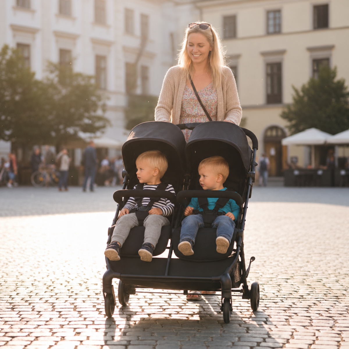 Mooiys Tess Twin Duo Stroller - Includes Rain Cover - Includes Carry Bag - Black