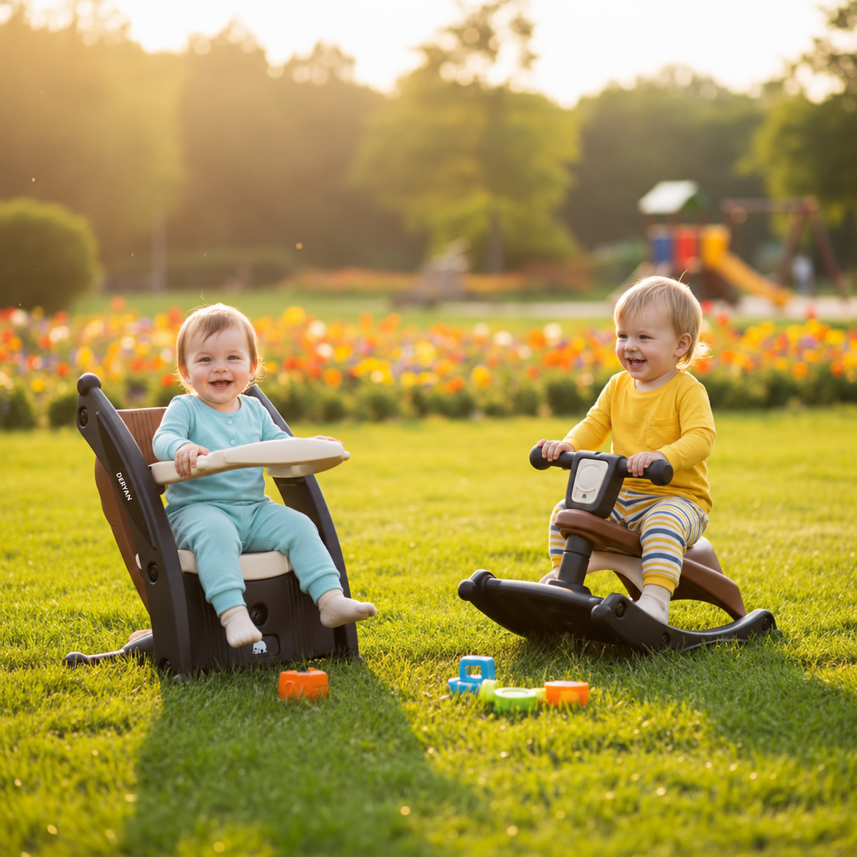 Tobi 2-in-1 Chair and Rocking Chair, Brown/Cream, with Foldable Frame