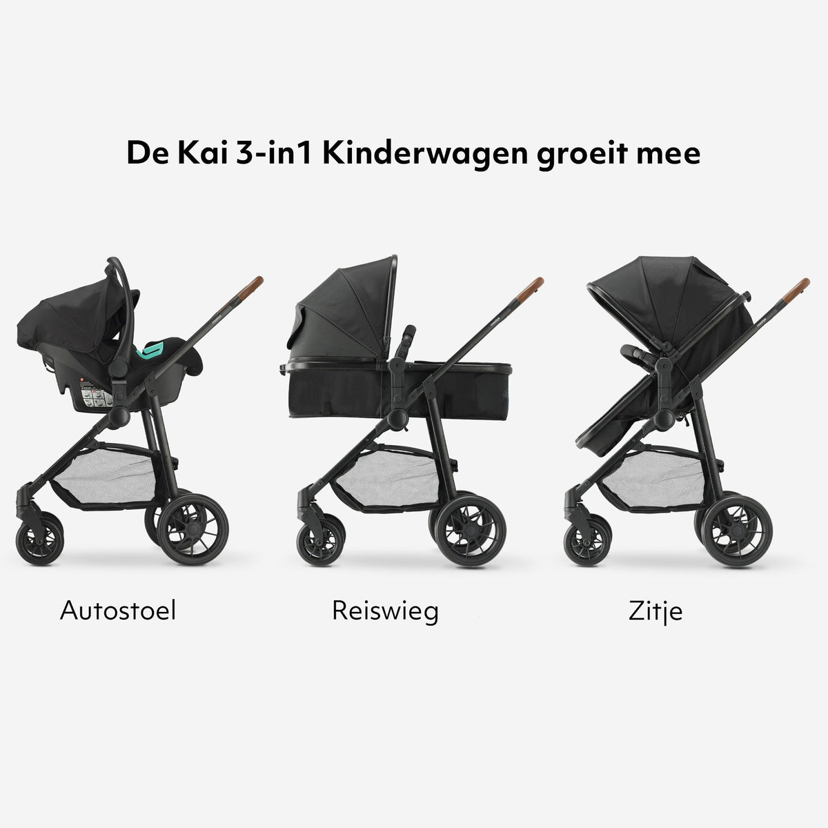 Mooiys Kai Stroller - 3-in-1 Travel System Stroller - Black