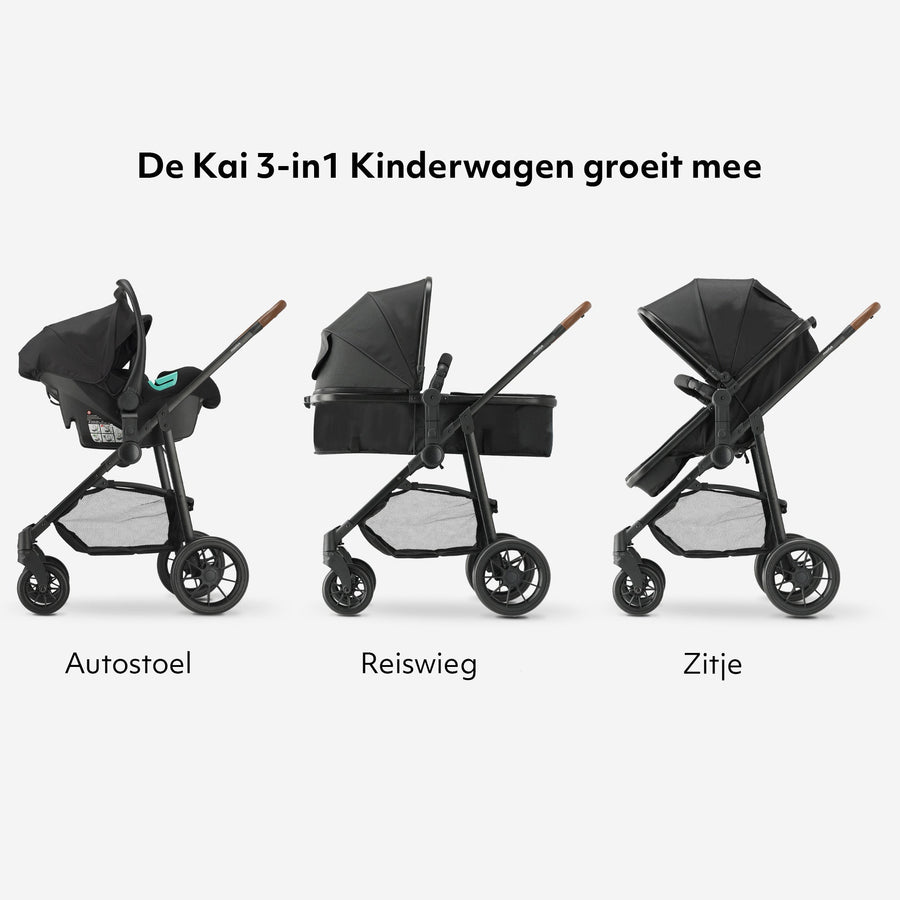 Mooiys Kai Stroller - 3-in-1 Travel System Stroller - Black