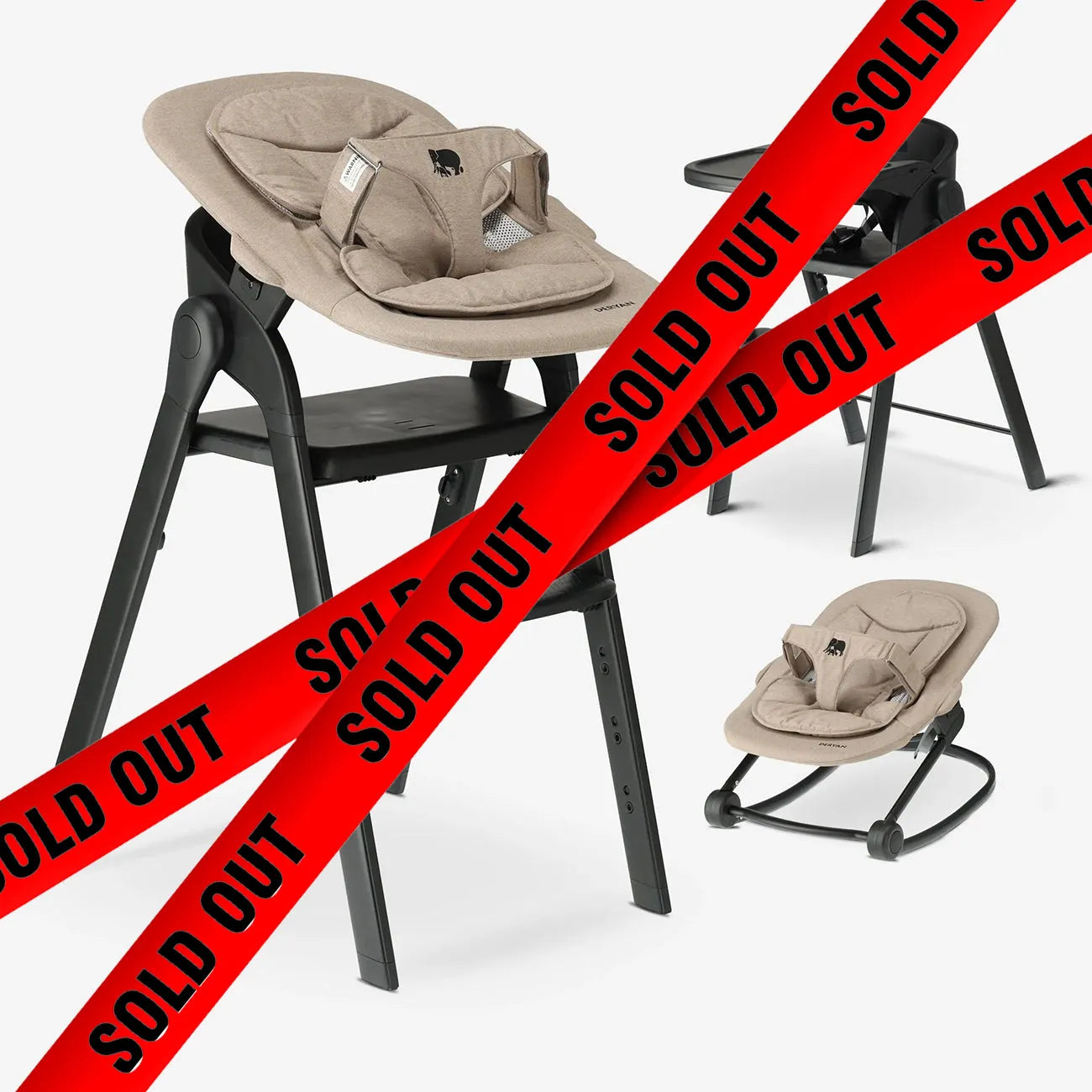 DERYAN Luxus-Hochstuhl mit Babywippe - Schwarz/Nougat