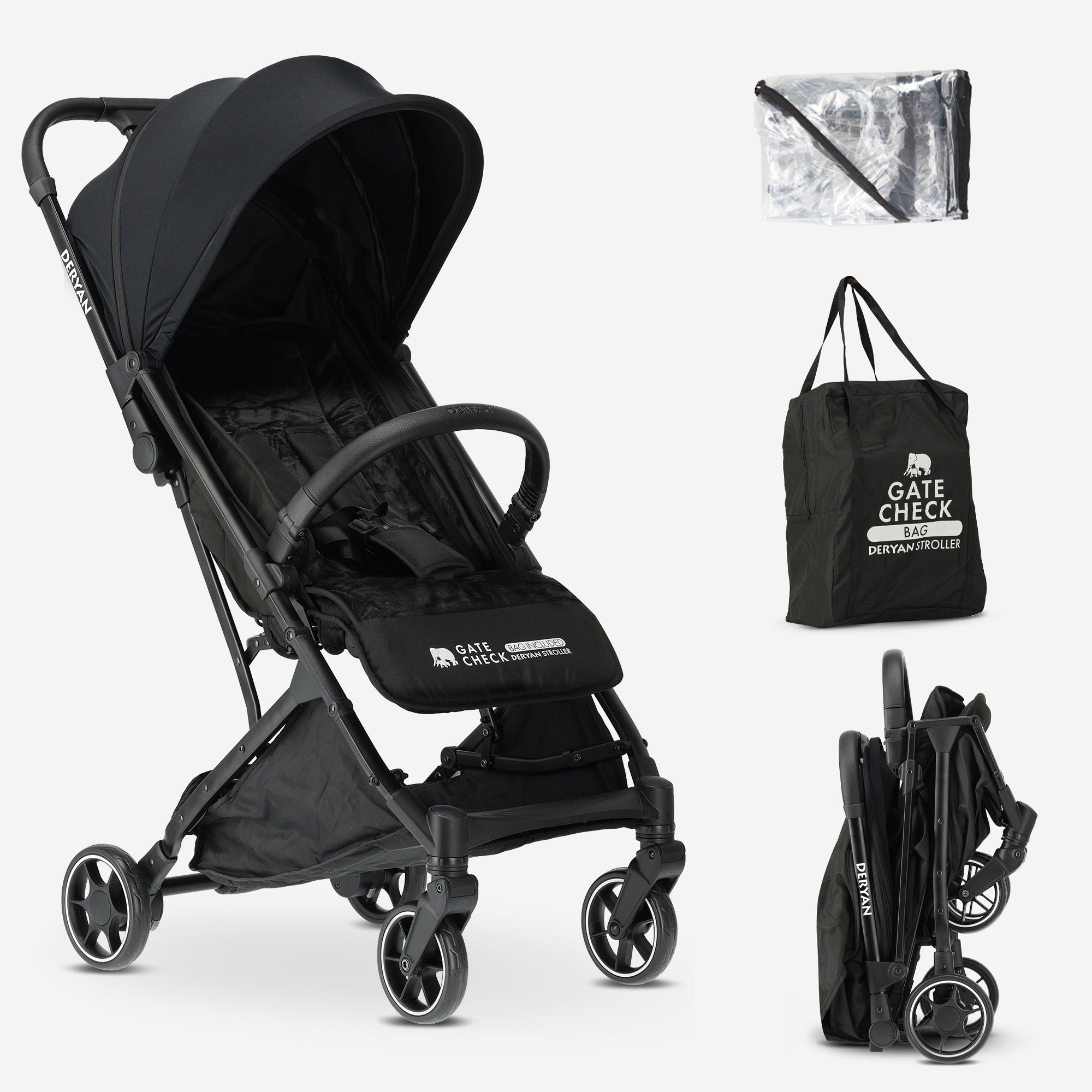 Buggy för flygplan - Inklusive regnskydd och transportväska - Svart