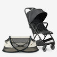 DERYAN Package with Baby Luxe Cream travel cot, Easy Luxe black buggy, and buggy transport bag