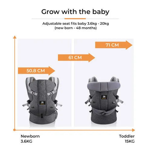 Ergonomic Gray 4 in 1 Baby Carrier for babies from 3 to 15 kilos